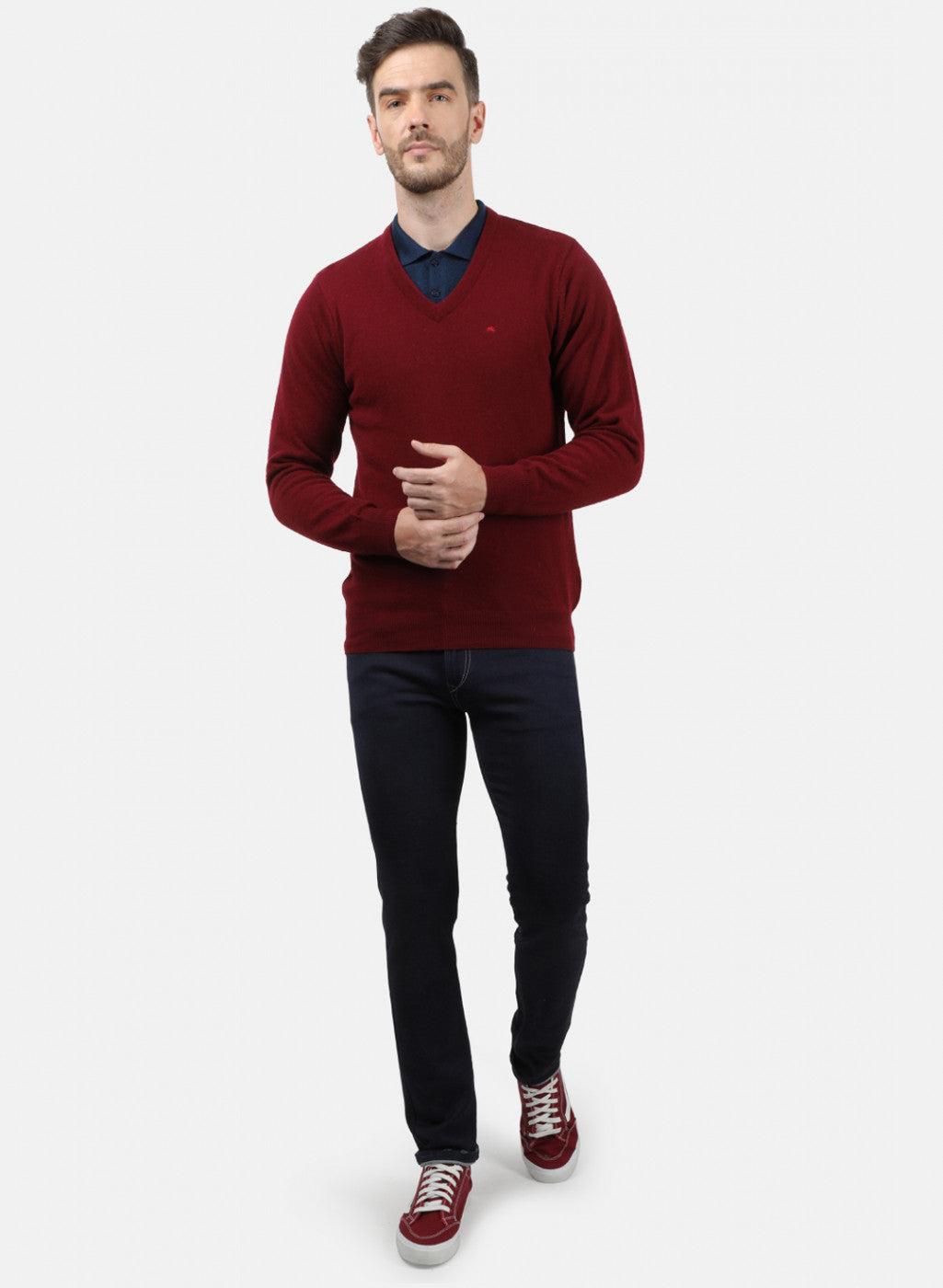 Men Maroon Solid Pullover