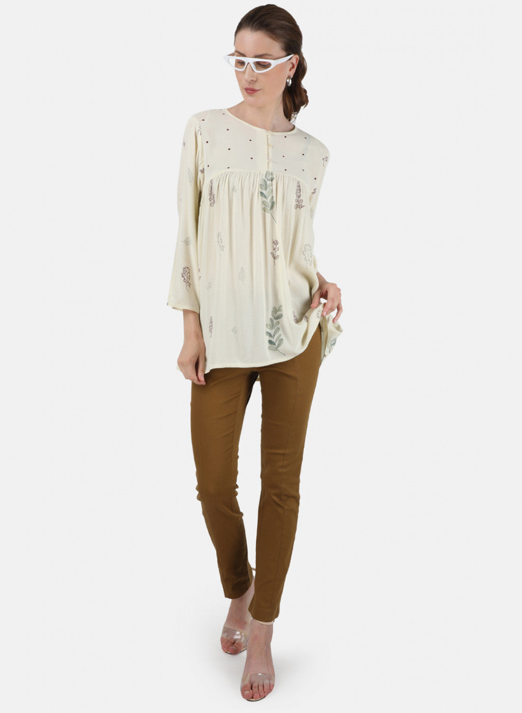 Womens Cream Printed Top