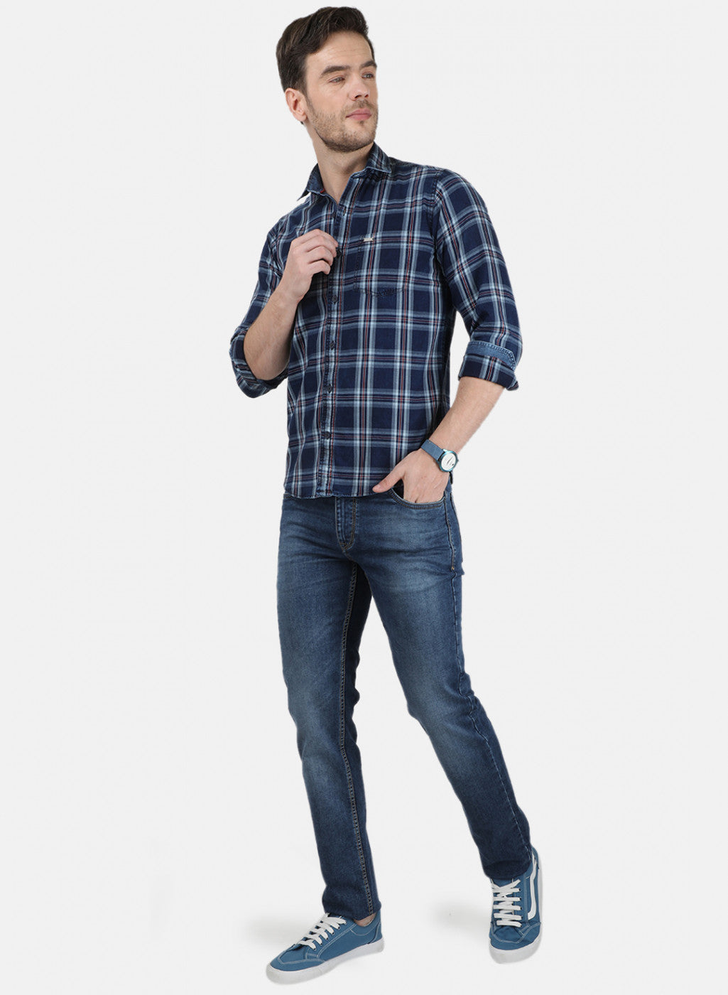 Mens NAvy Blue Check Shirt