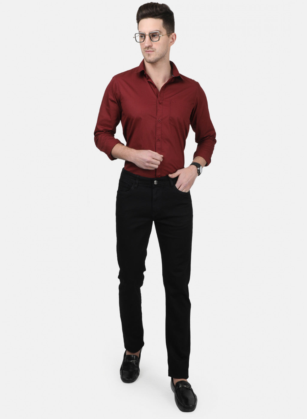 Mens Maroon Solid Shirts