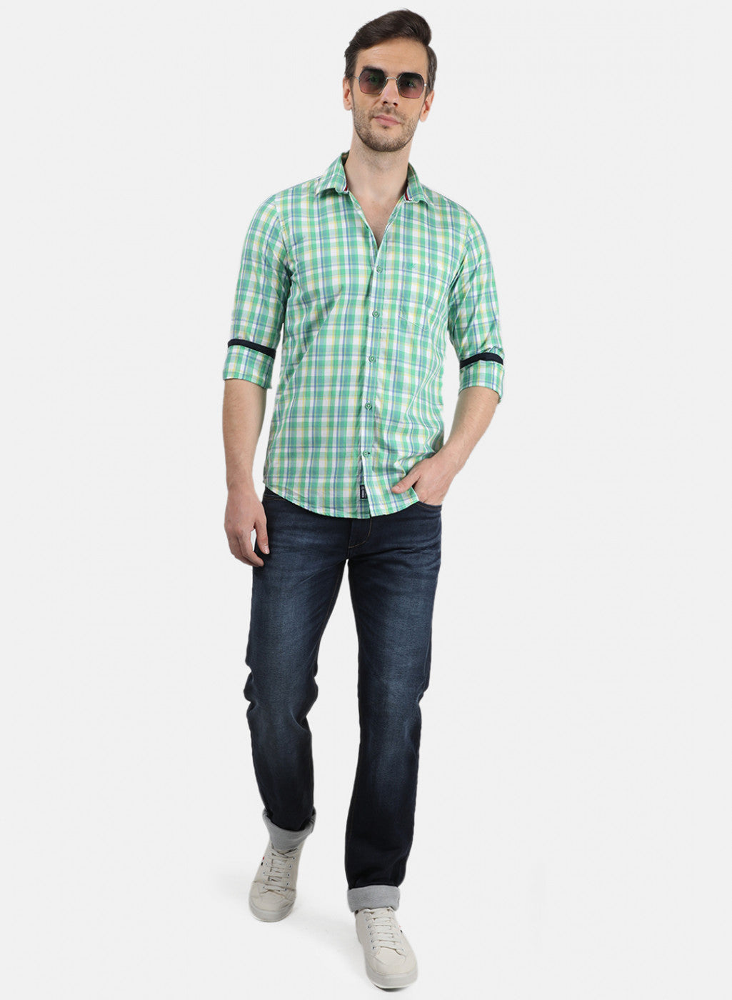 Men Green Check Shirt