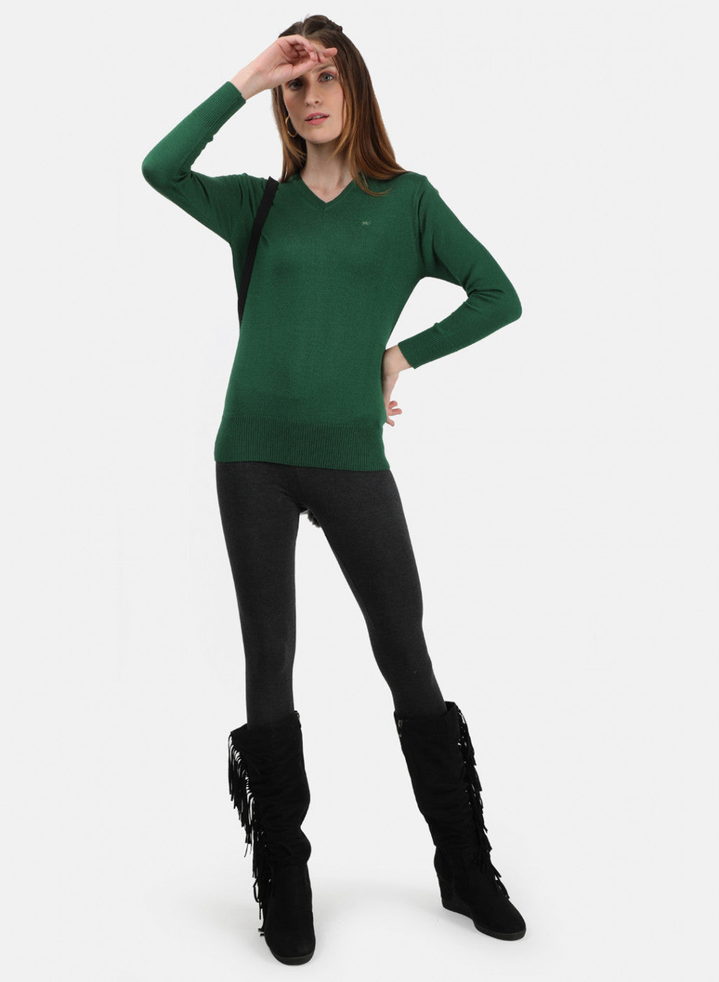 Women Green V Neck Top