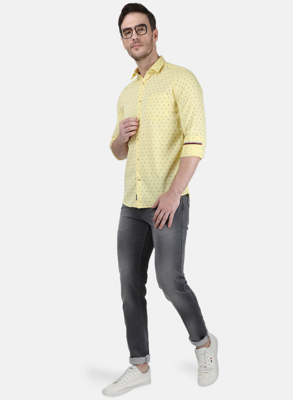 Mens Yellow Printed Shirt