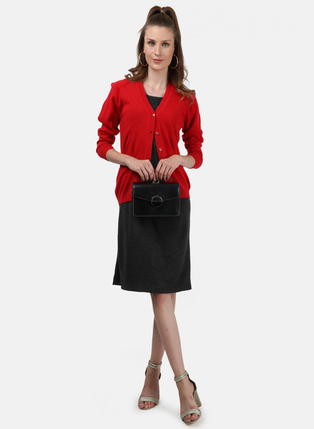 Women Red Solid Cardigan