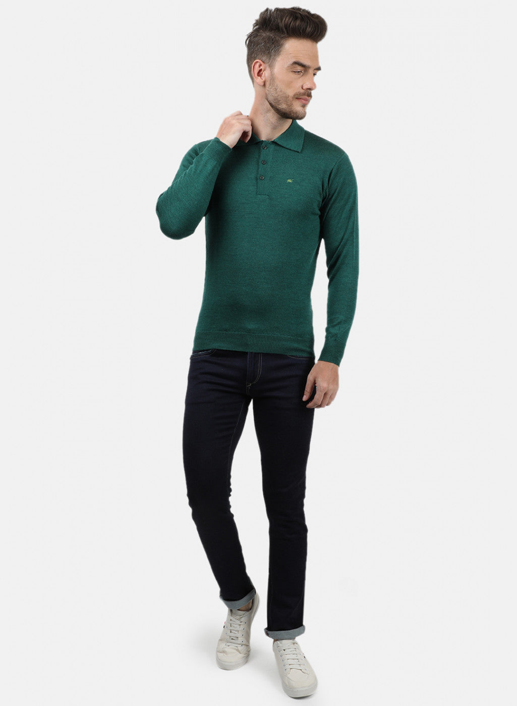 Men Green Collar T-Shirt