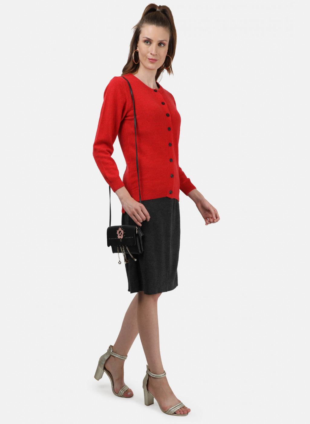 Women Red Solid Cardigan