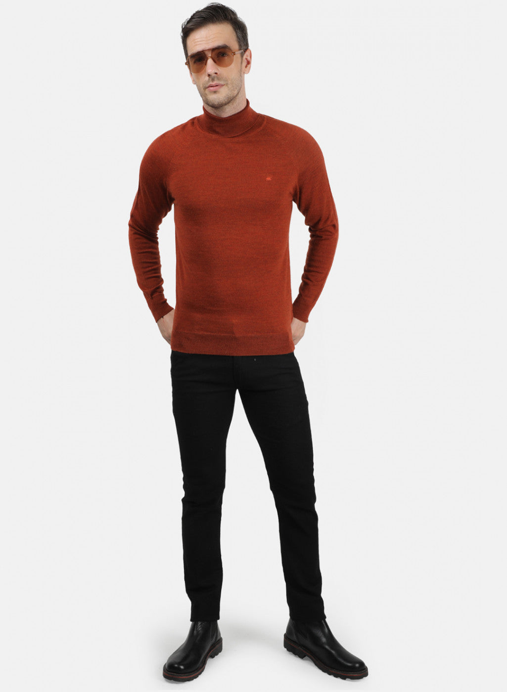 Men Orange Solid Pullover