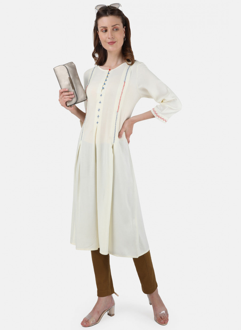 Womens Off White Plain Tunic