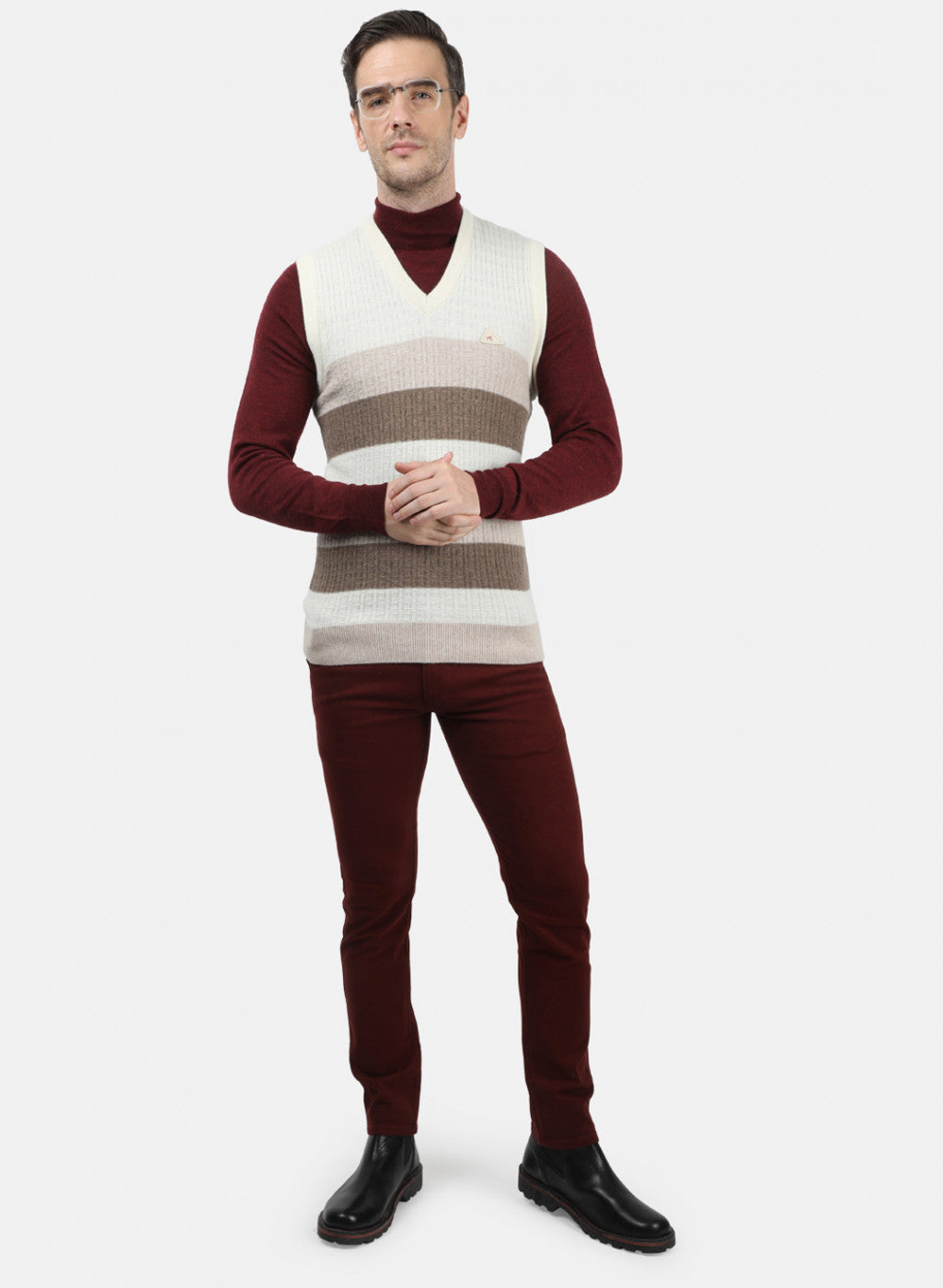 Men Brown & Beige Solid Sweater