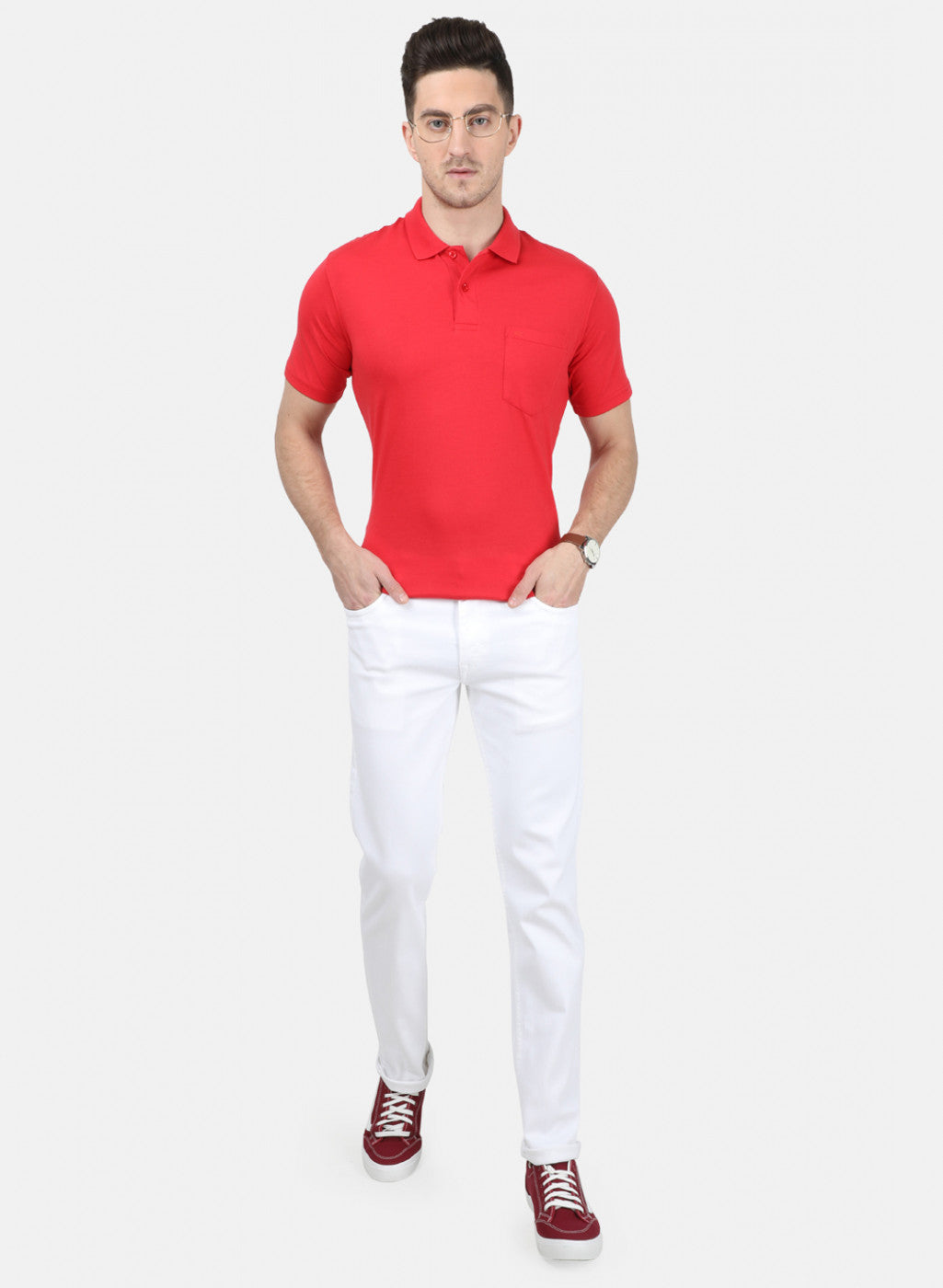 Mens Red Plain T-Shirt