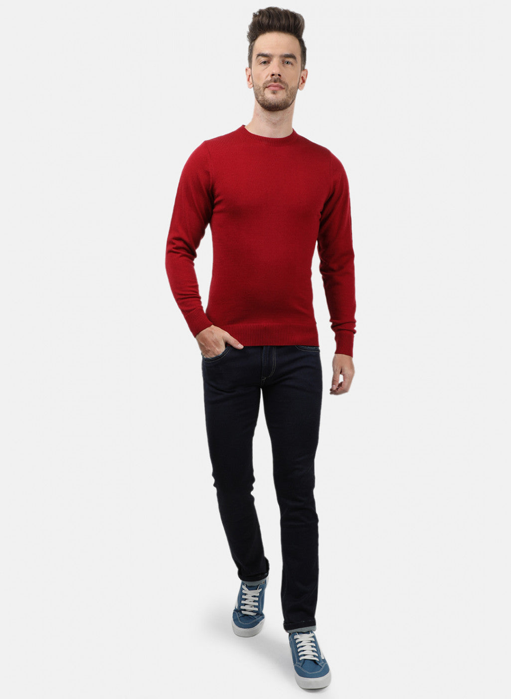 Men Maroon Solid Pullover