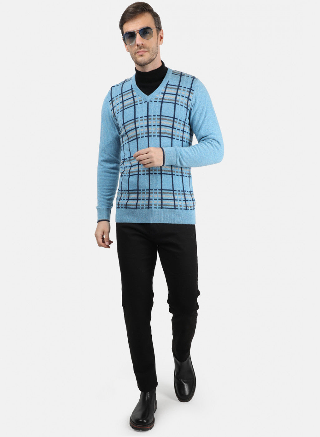 Men Sky Blue Solid Pullover