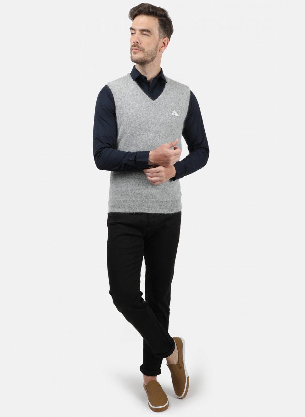 Men Grey Solid Sweater