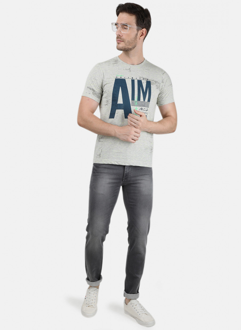 Mens Grey Printed T-Shirt