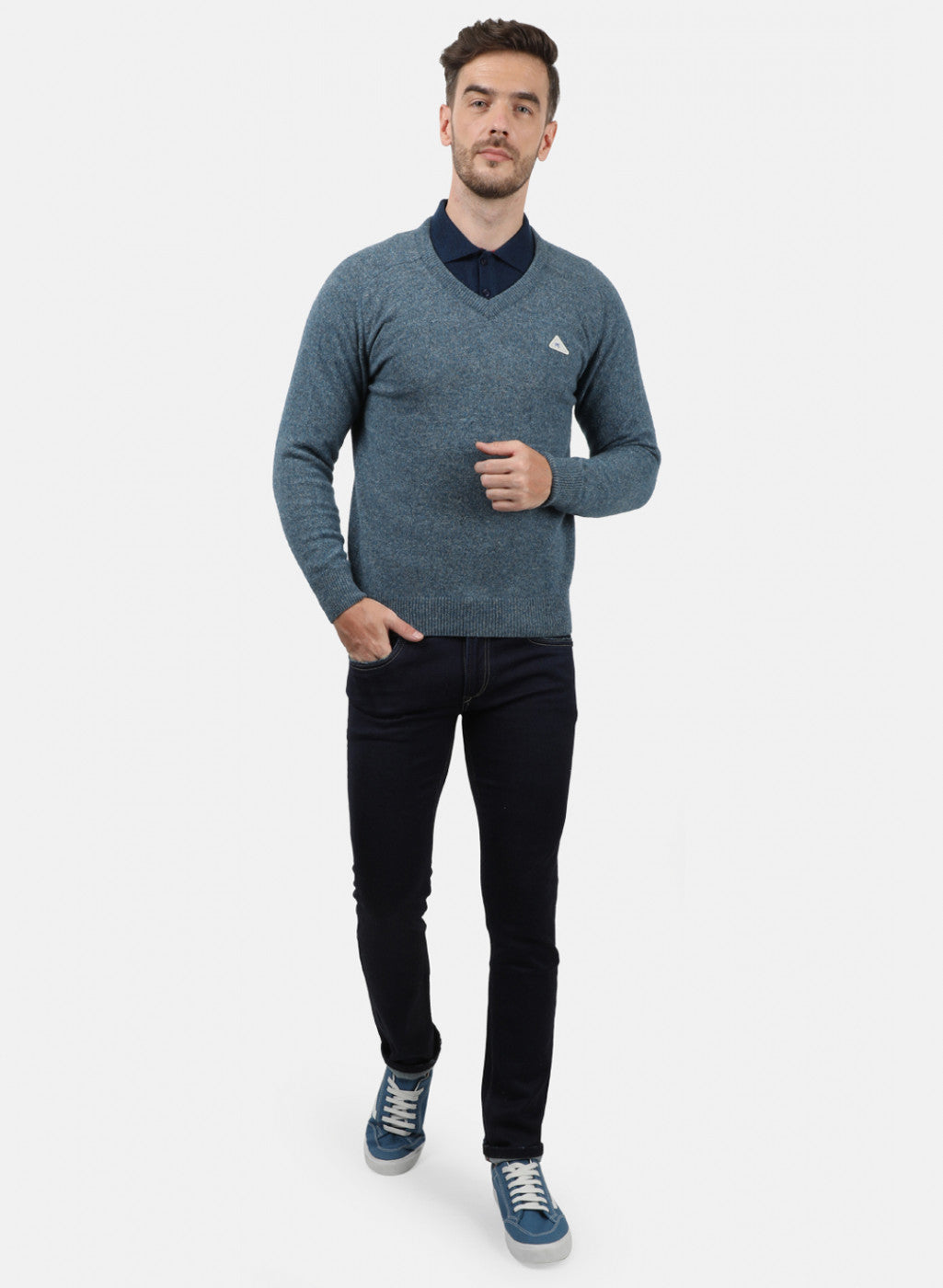 Men Blue Solid Pullover