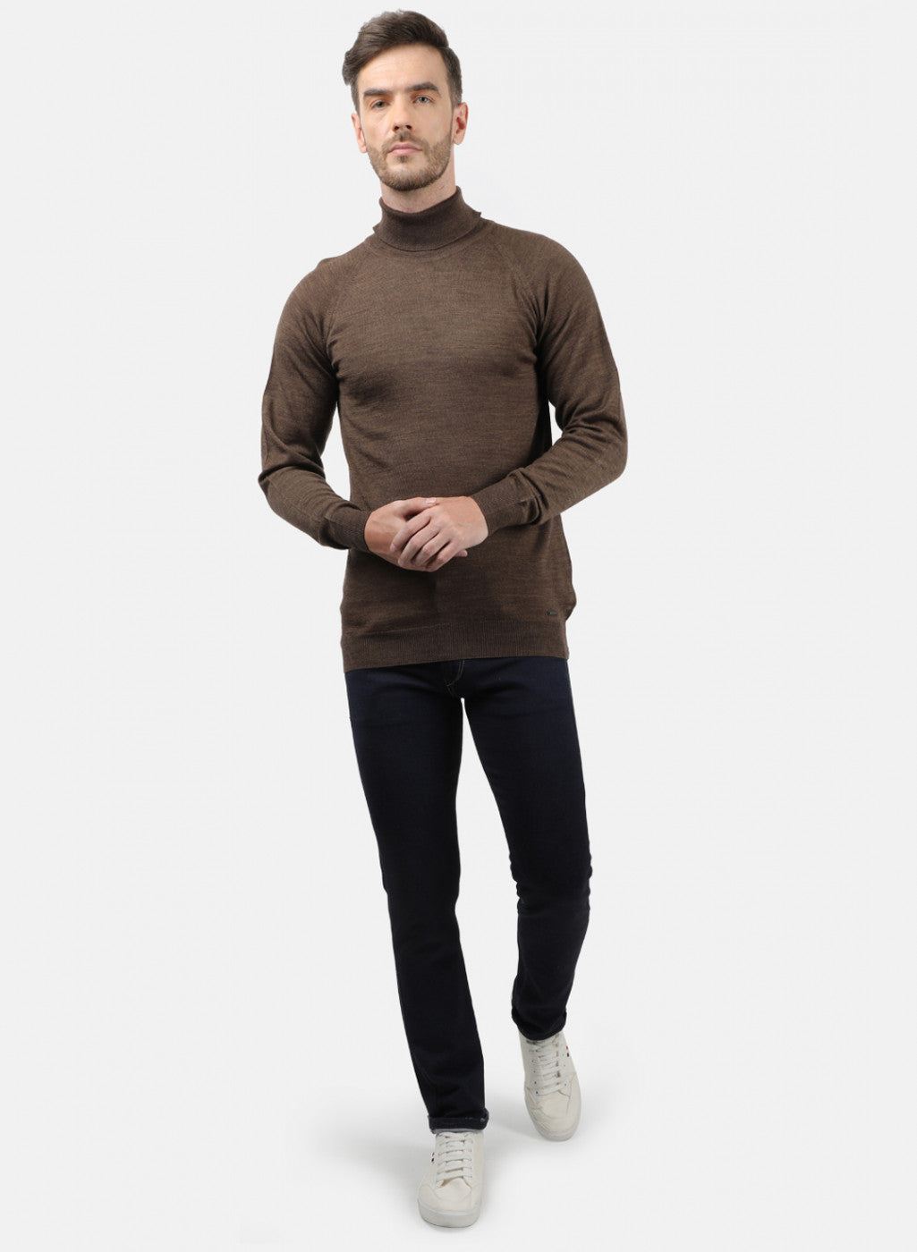 Men Brown Solid Pullover