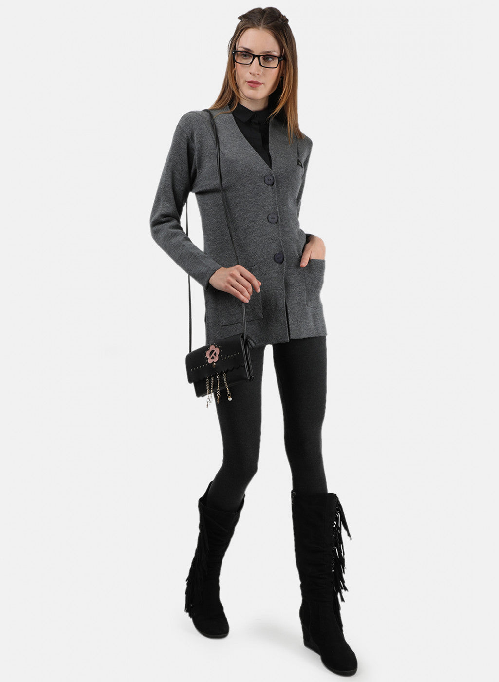 Women Grey Solid Cardigan