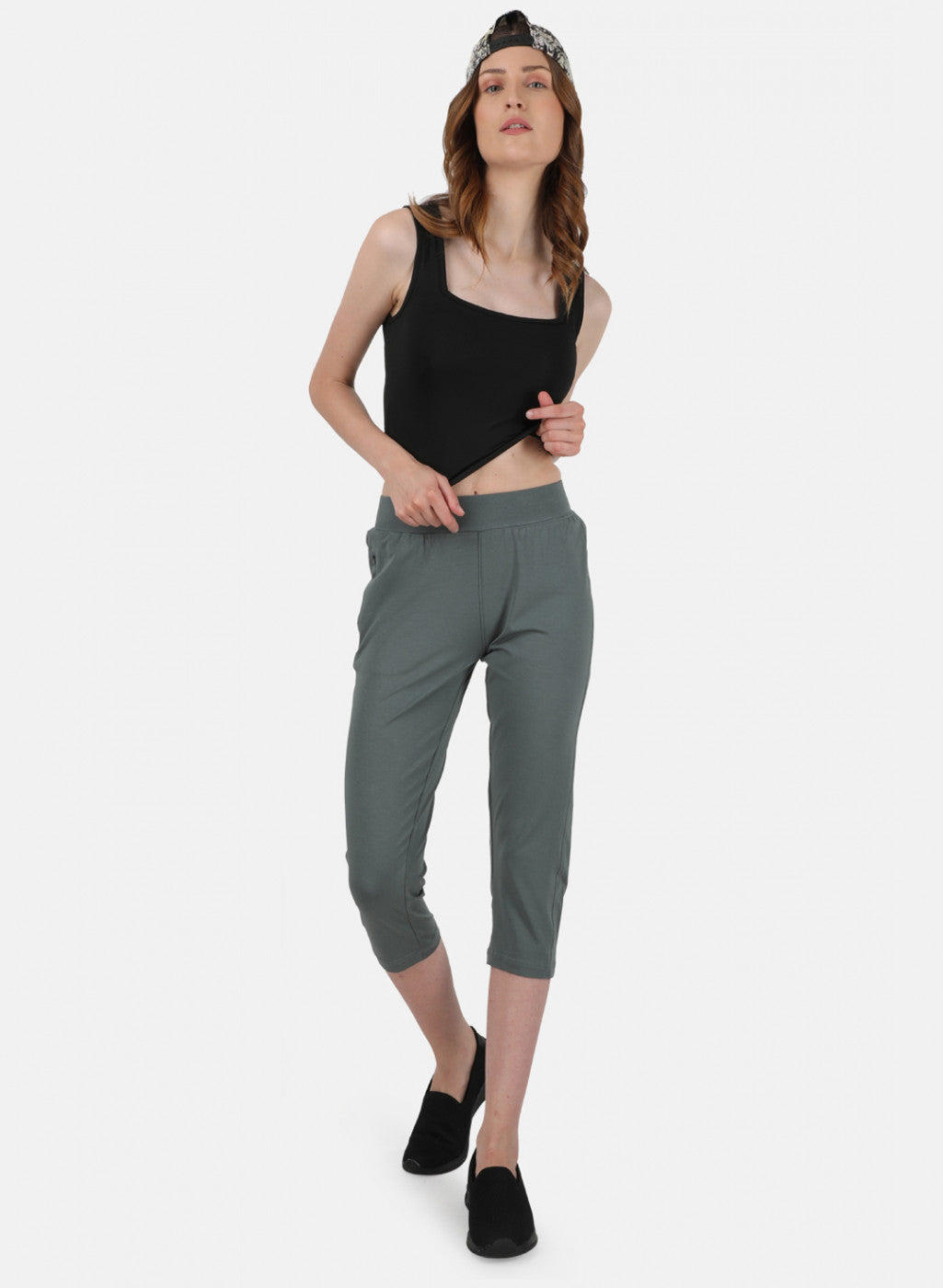 Womens Grey Regular Capri