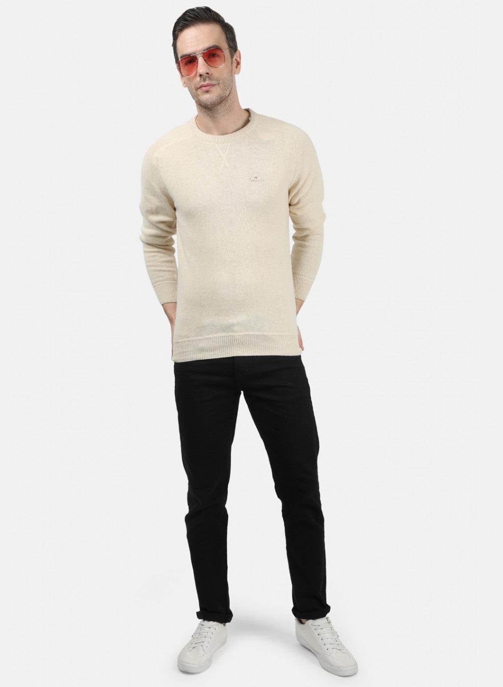 Men Off White Solid Pullover