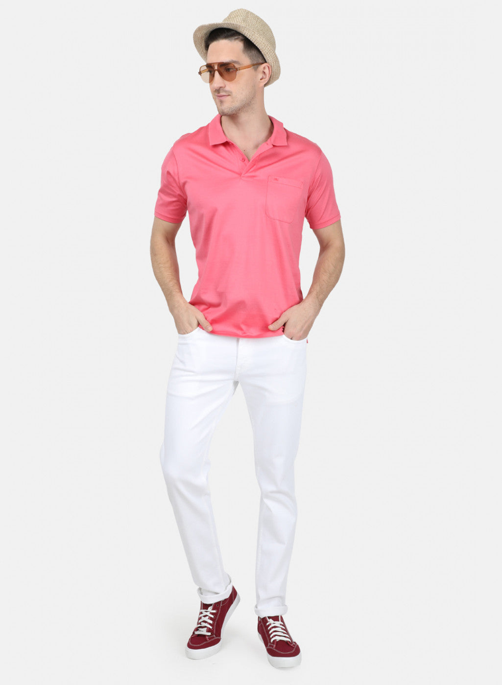 Mens Pink Plain T-Shirt