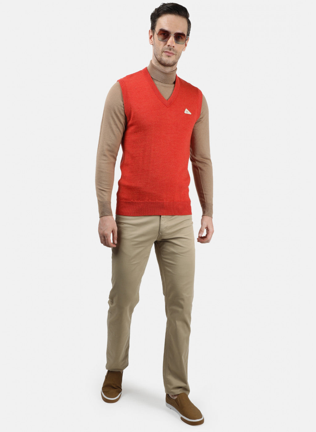 Men Orange Solid Sweater