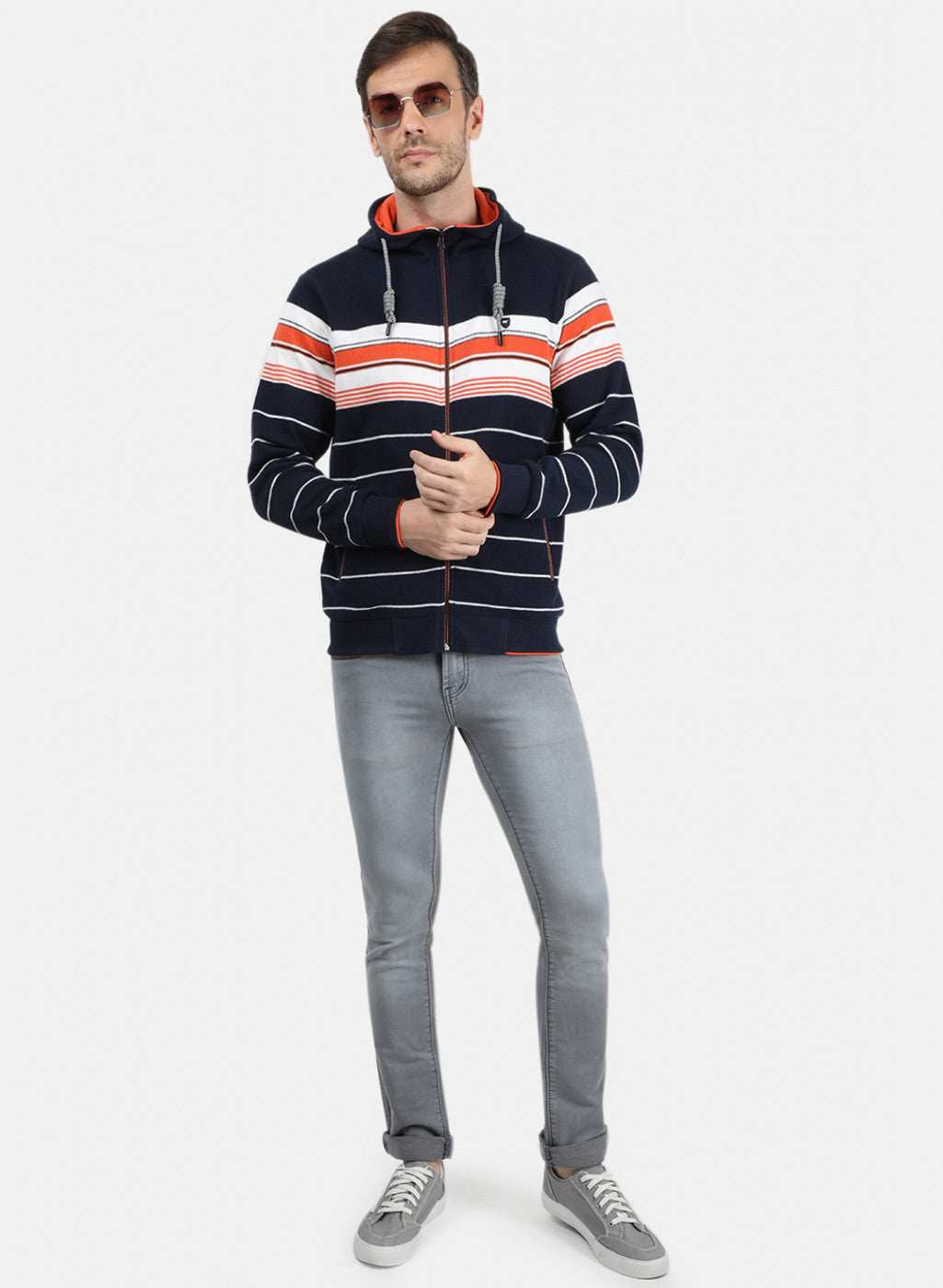 Men Blue Stripe Sweatshirt