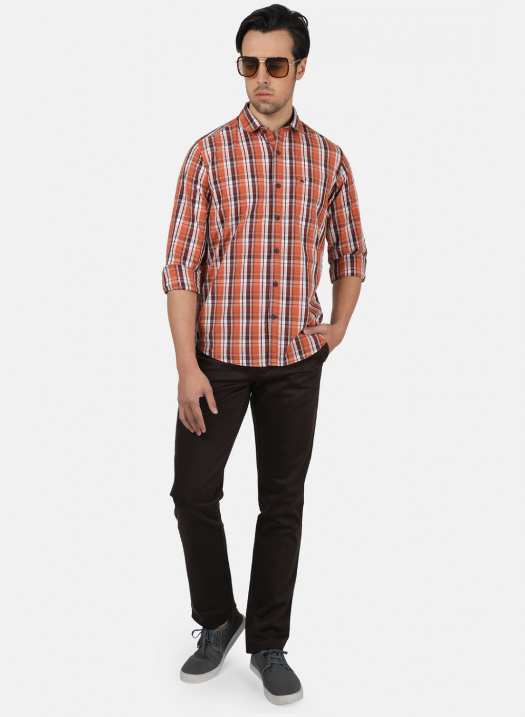 Men Orange Check Shirts