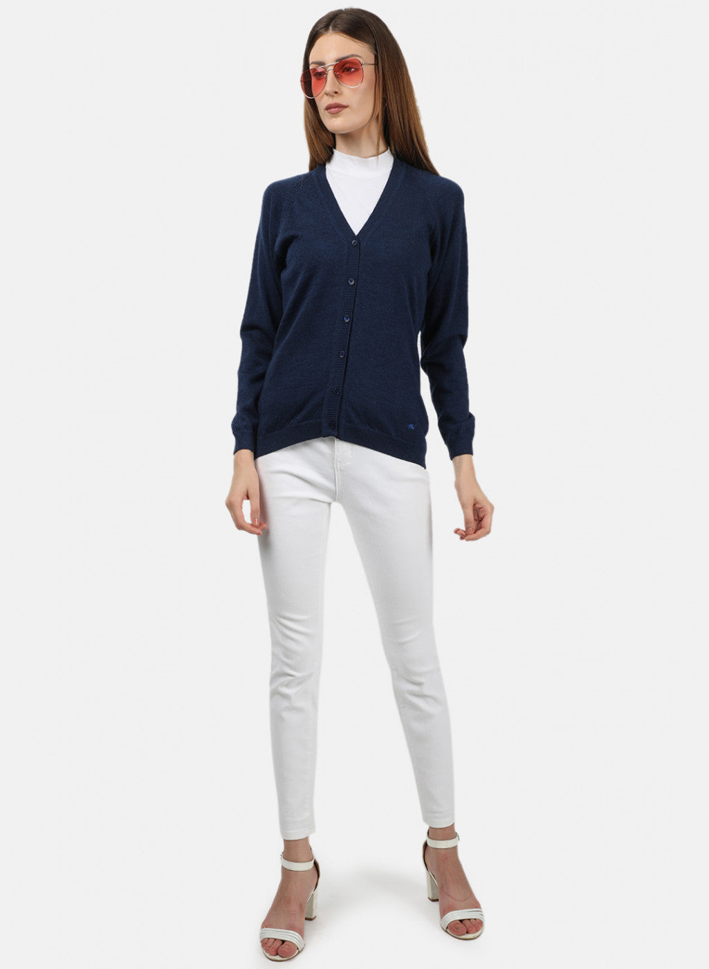 Women Navy Blue Solid Cardigan