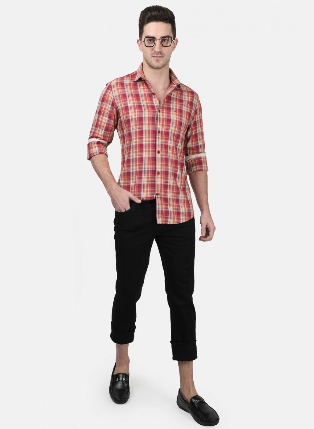 Mens Maroon Check Shirts