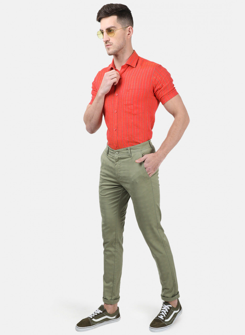 Men Green Check Trousers