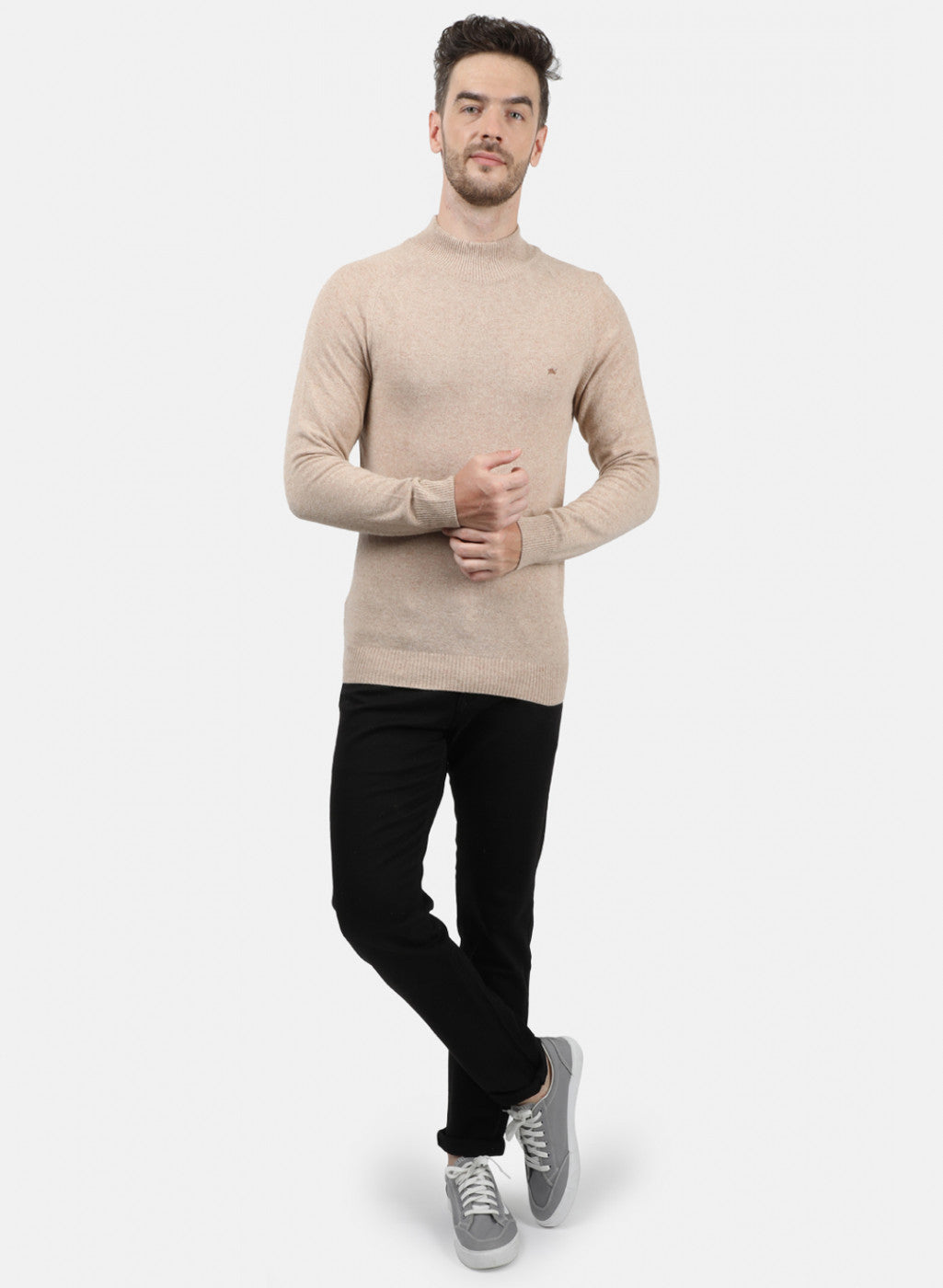 Men Beige Solid Pullover