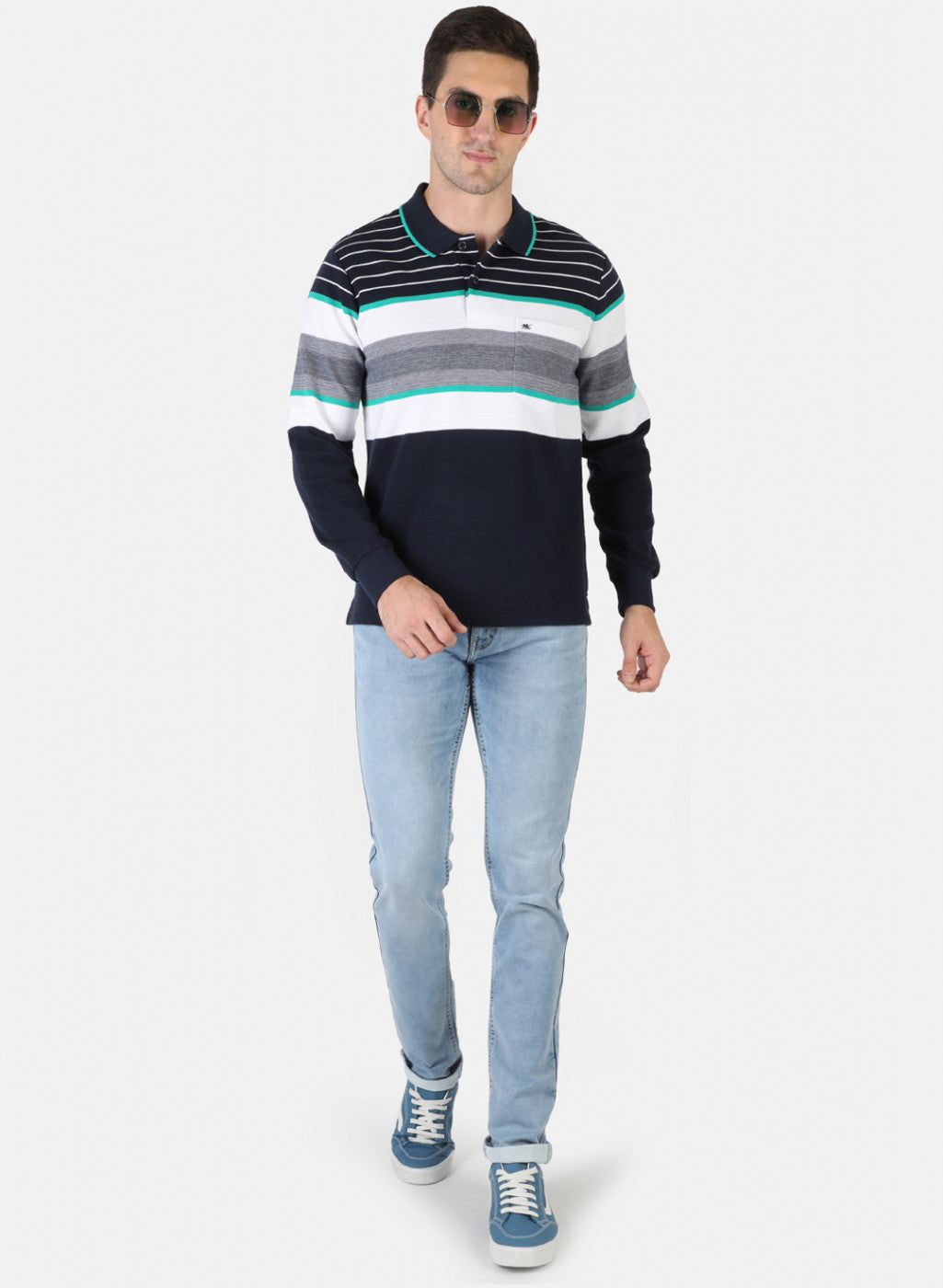 Men NAvy Blue Stripe T-Shirt