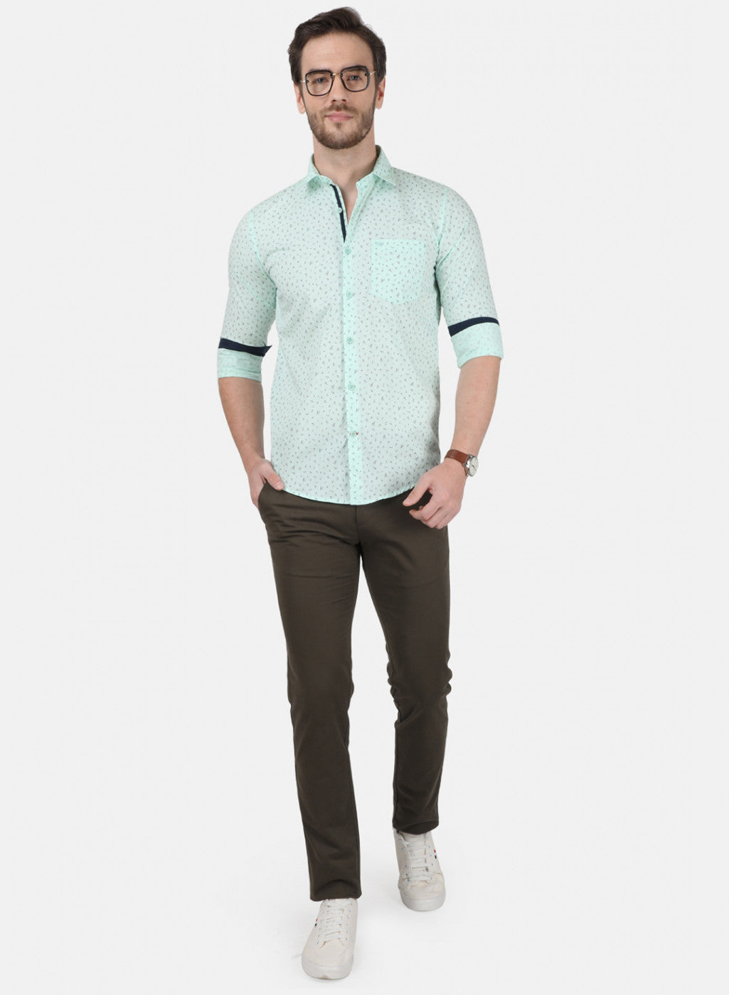 Mens Green Printed Shirt