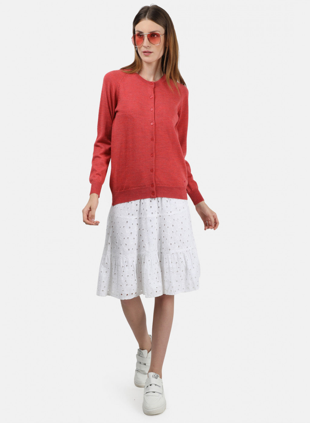 Women Light Red Solid Cardigan