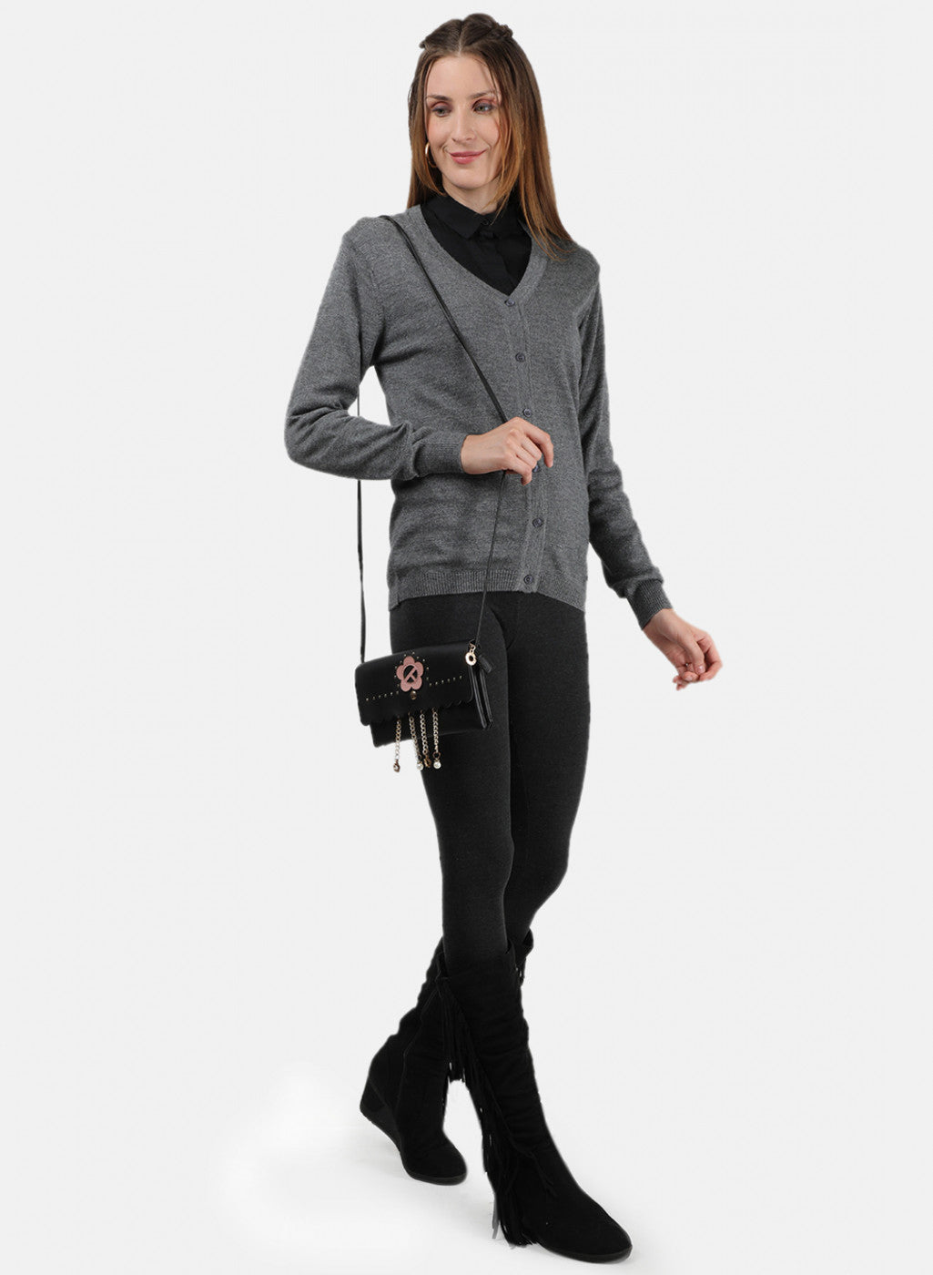 Women Grey Solid Cardigan