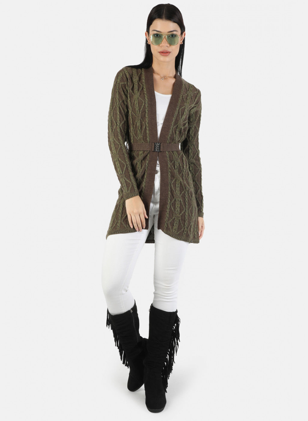 Women Green Solid Cardigan