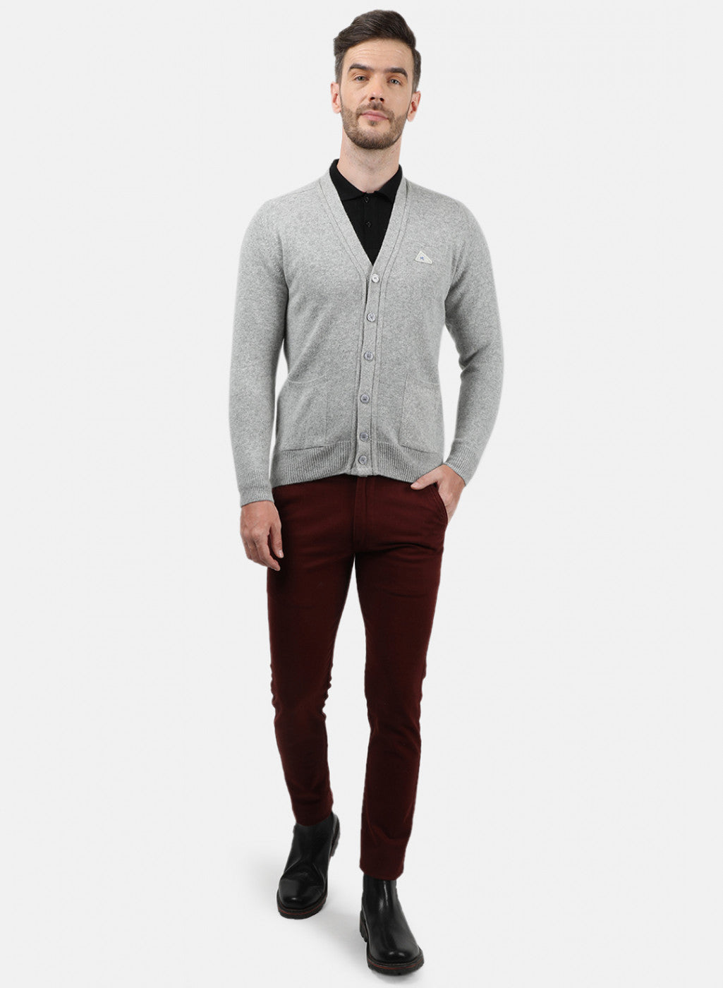 Men Grey Solid Cardigan