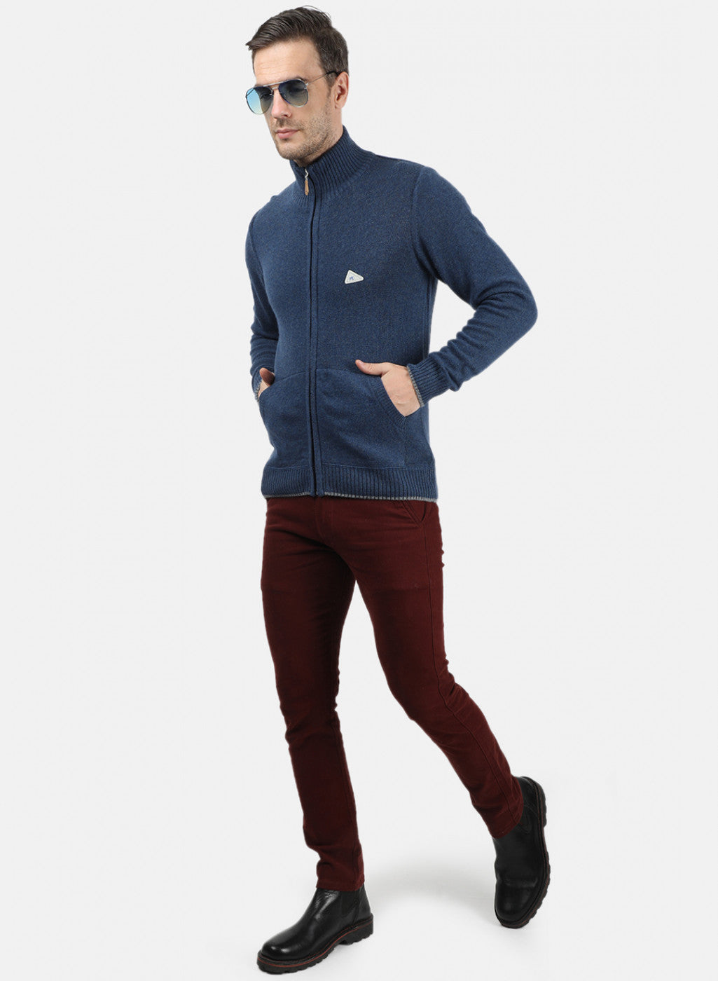 Men Blue Solid Pullover