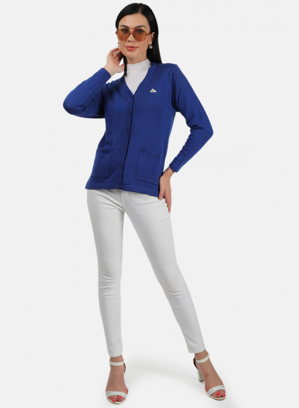 Women Blue Solid Cardigan