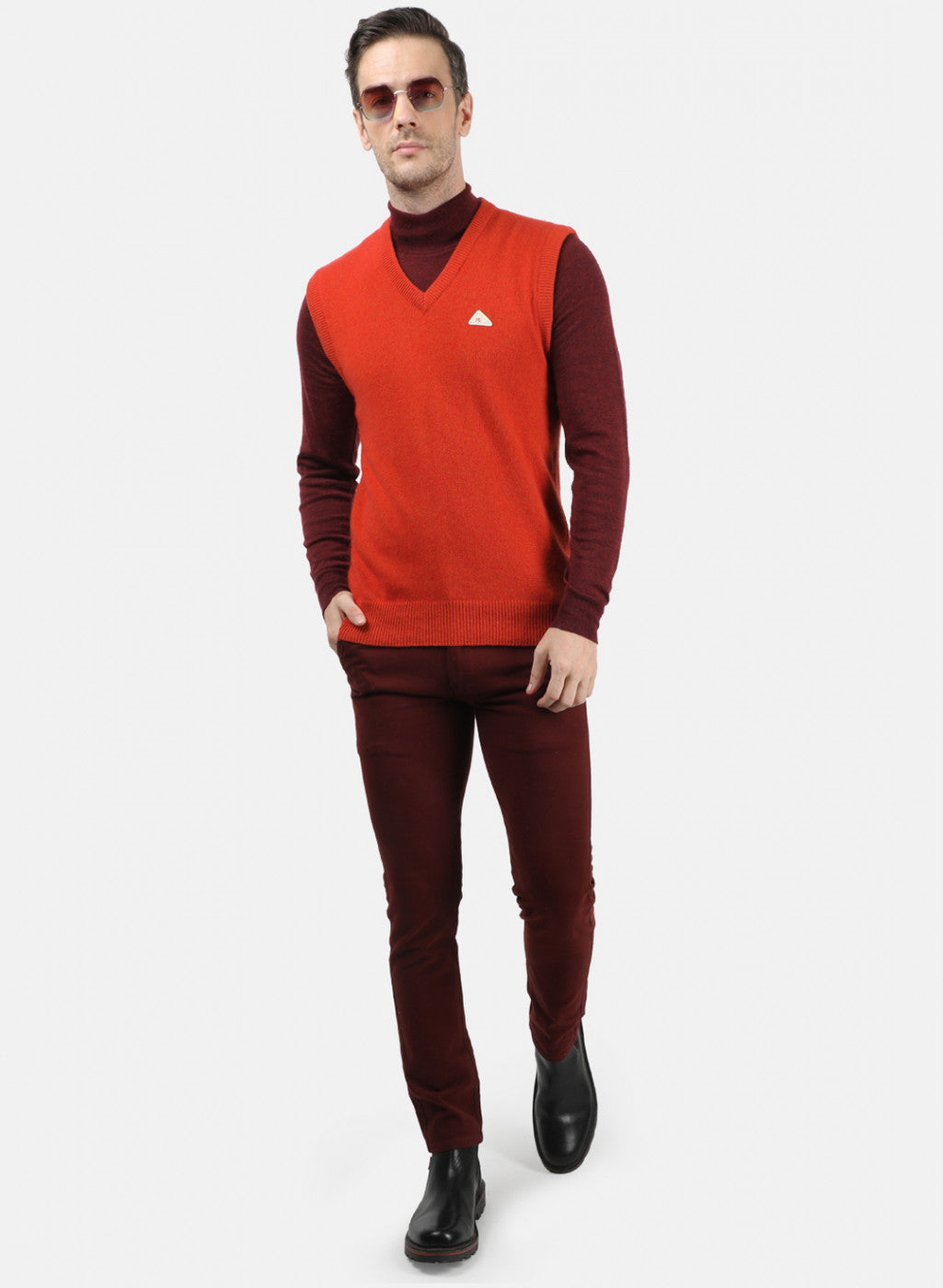 Men Orange Solid Sweater