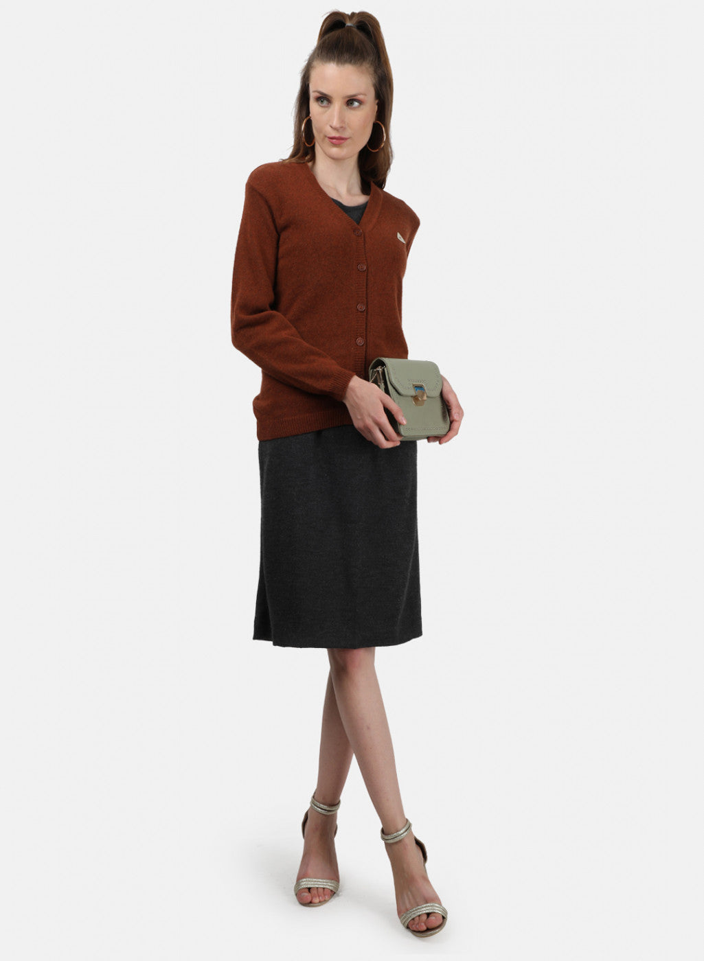 Women Brown Solid Cardigan