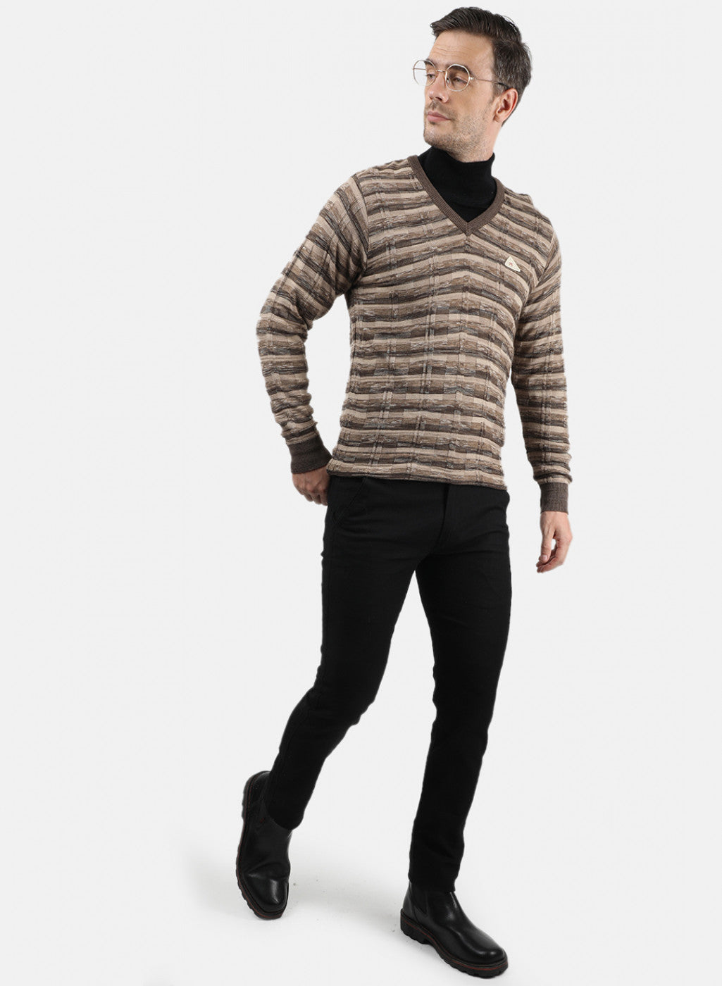 Men Brown Solid Pullover