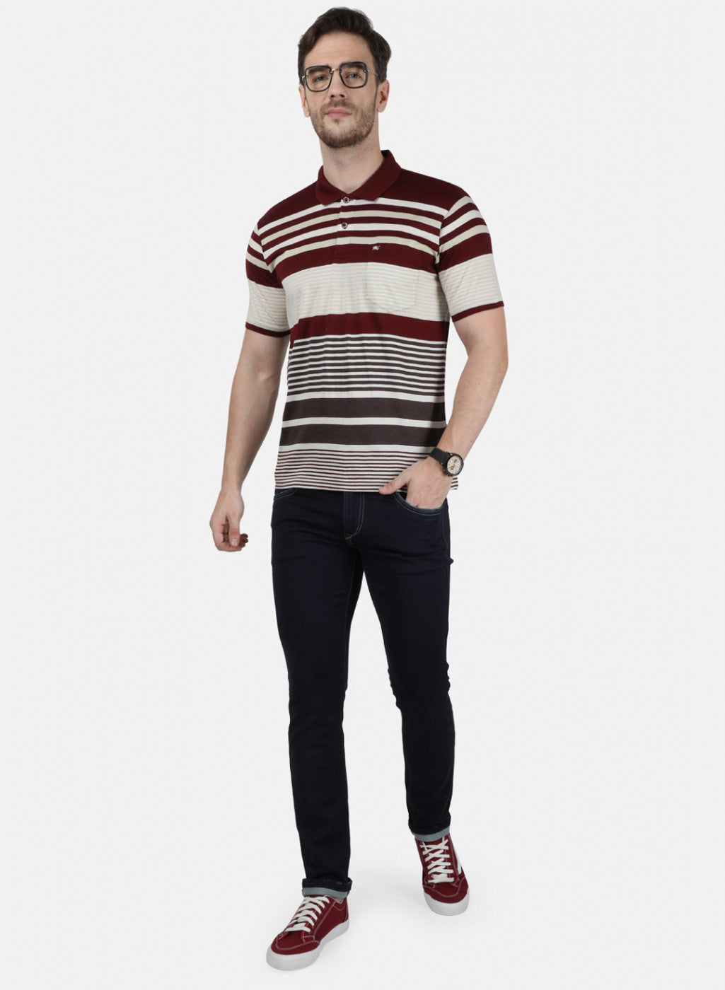 Mens Maroon Stripe Collar T-Shirts