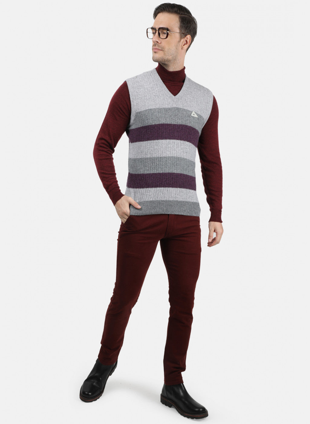 Men Grey Solid Sweater