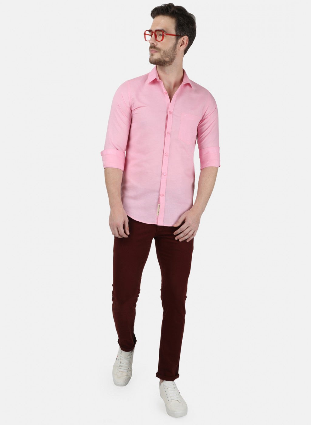 Mens Pink Solid Shirt