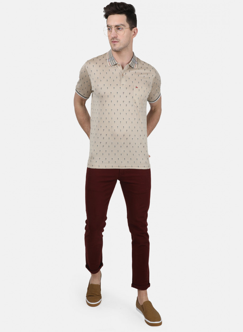 Mens Beige Printed T-Shirt