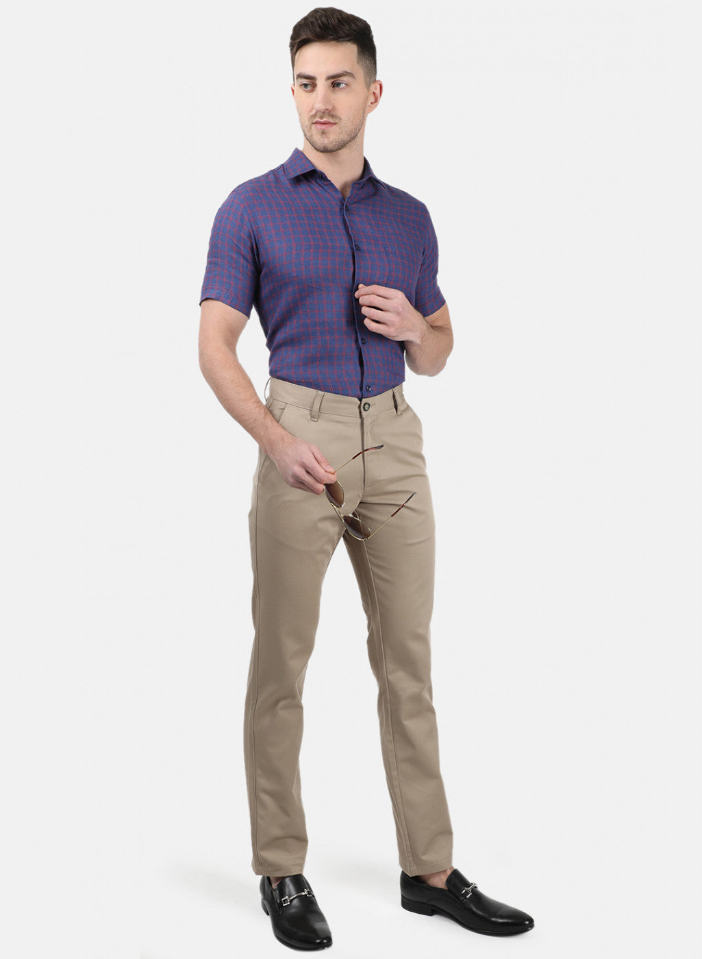 Men Khaki Plain Trousers