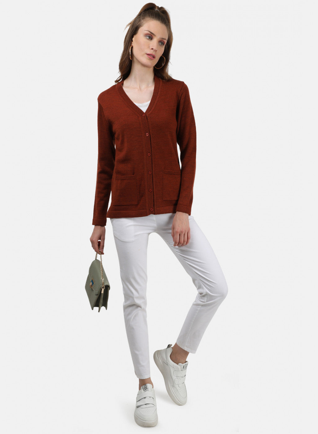 Women Brown Solid Cardigan