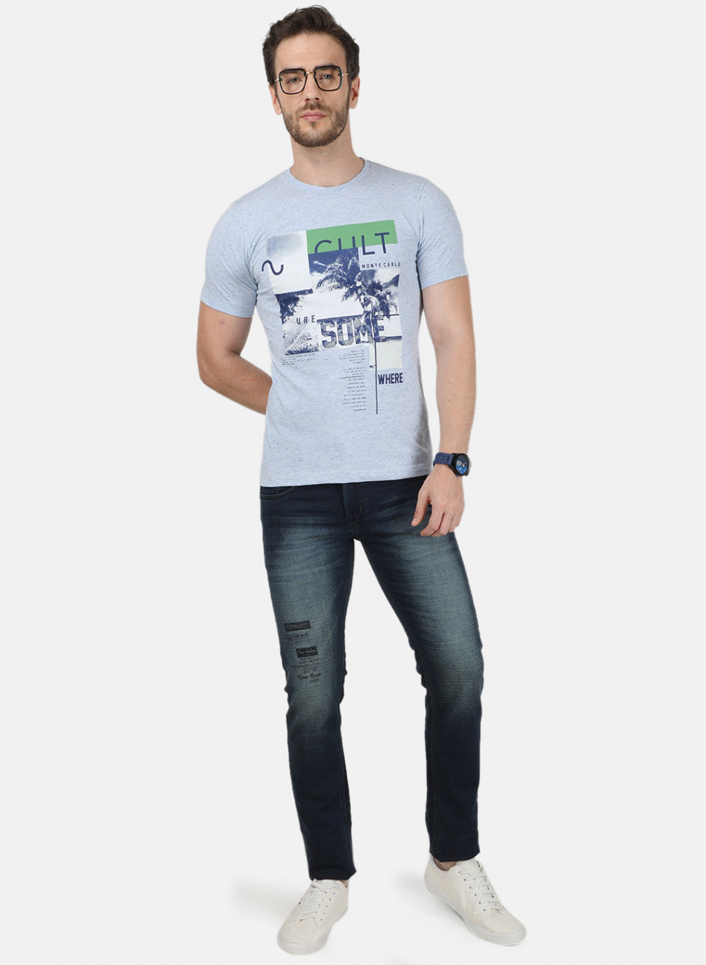 Mens Blue Printed T-Shirt