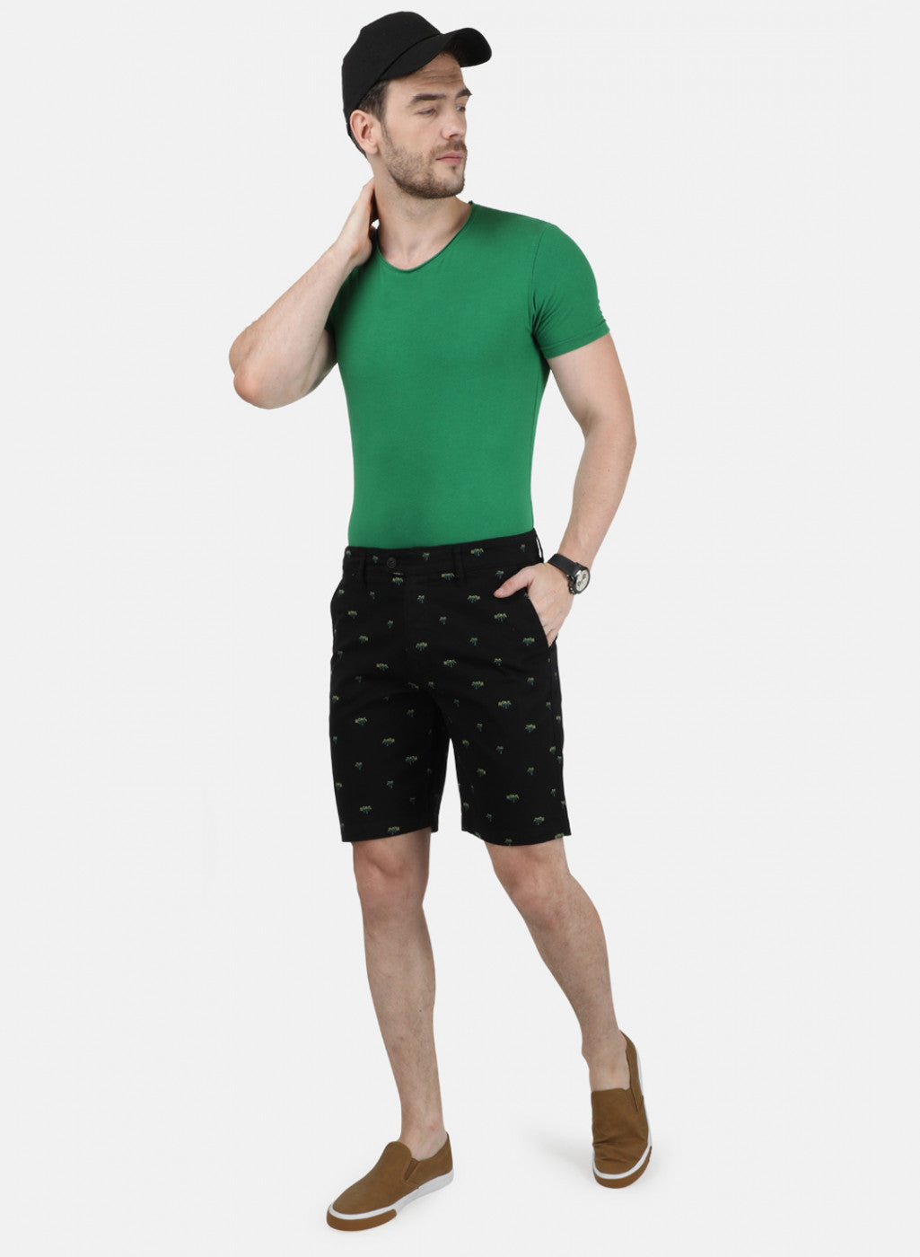 Mens Olive Printed Shorts